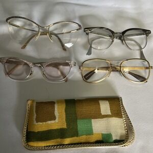 4- Vintage Eye Glasses~ Aluminum Etched Frames ~ Batch & Lomb~ Artcraft~Tura